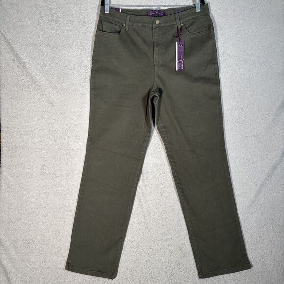 NWT Gloria Vanderbilt Amanda Jeans Women’s Size 16 Olive Green Tapered Leg - Picture 1 of 14